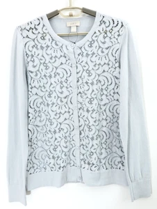 NEW LOFT Womens Cotto Lace Cardigan Sweater Long Sleeve Floral Slate Gray Size L - Picture 1 of 16