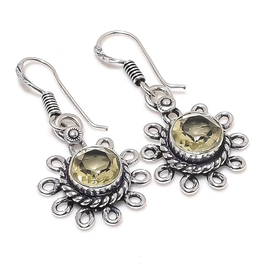 Pendiente de joyería de plata de ley 925 hecho a mano con piedras preciosas de cuarzo limón tamaño 1,5" Foto 1 de 1