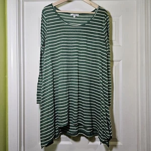 Umgee+ Women's Tunic Green Cream Stripe Elbow Patches Sharkbite Hem XL - Picture 1 of 8