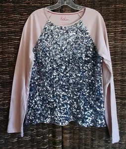 Mini Boden Raglan Long Sleeve Tee Shirt Top 13 14 Pink Sequins Sparkly Holidays - Picture 1 of 5