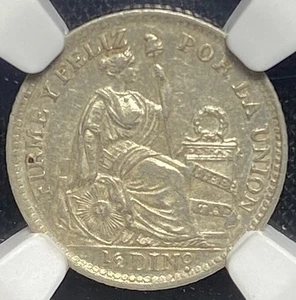 PERU 1912 Silver 1/2d Half Dinero Coin Rare High Grade NGC AU53, PRICED TO SELL! - Picture 1 of 5