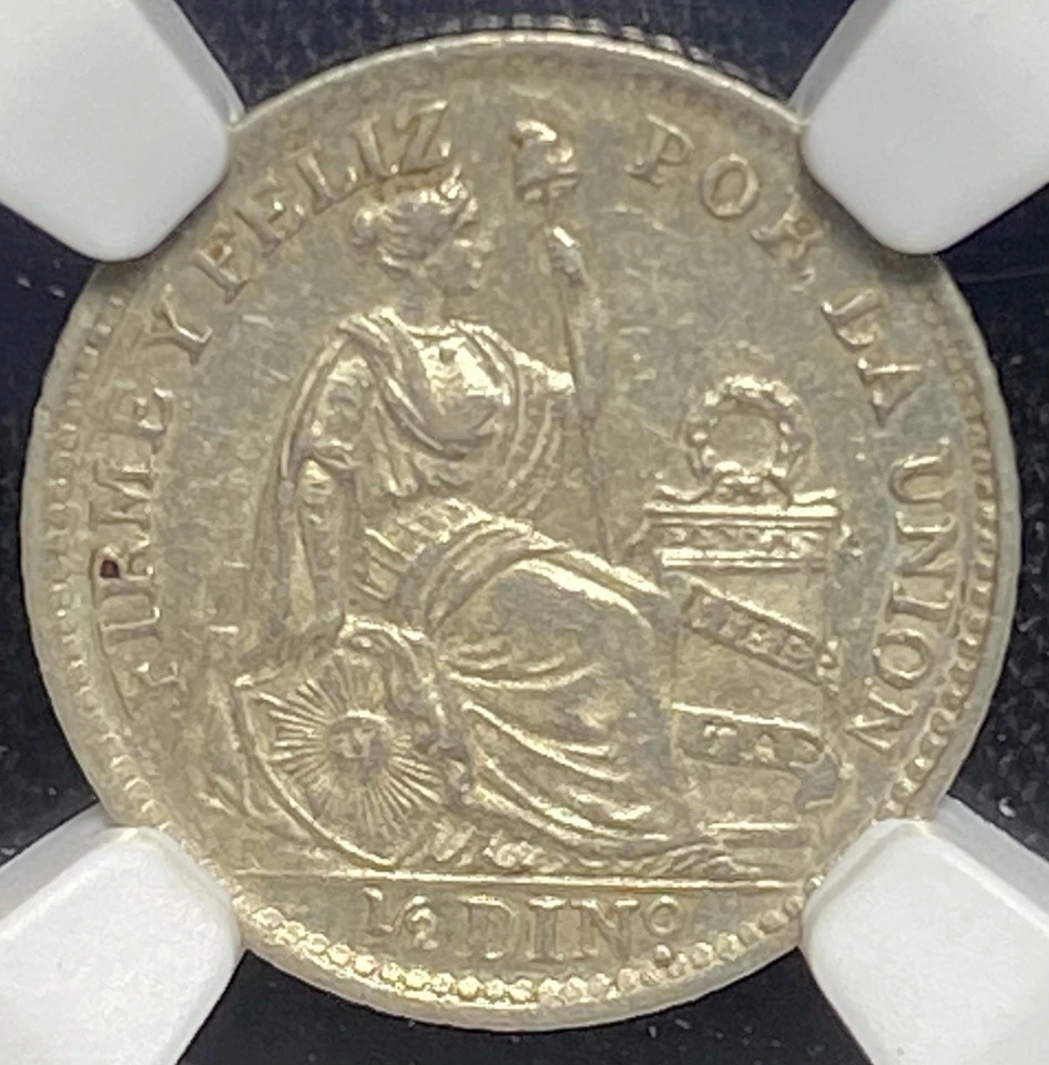 PERU 1912 Silver 1/2d Half Dinero Coin Rare High Grade NGC AU53, PRICED TO SELL! - Image 1 of 4