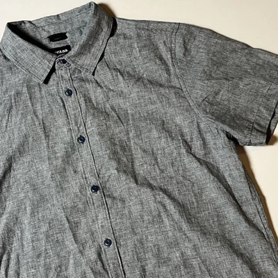 prAna Slim Fit Button Up Shirt Sz M Gray Windowpane Short Sleeve Hemp Blend Top - Image 1 of 4