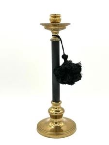Pier 1 Large Brass & Black Candle Stick Holder 12 Inches Tall 4.25 Inch Base - Picture 1 of 15