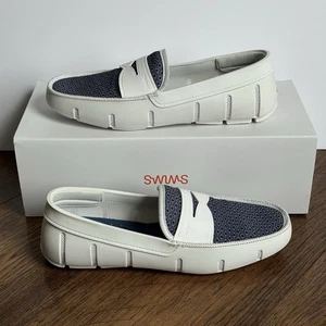 SWIMS Men's Printed Penny Loafers Size 9 White & Navy Blue MSRP $178 SWB193LF - Picture 1 of 16