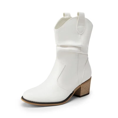 Botas vaqueras modernas de media pantorrilla de tacón grueso para mujer Botas vaqueras Botas occidentales Foto 1 de 4