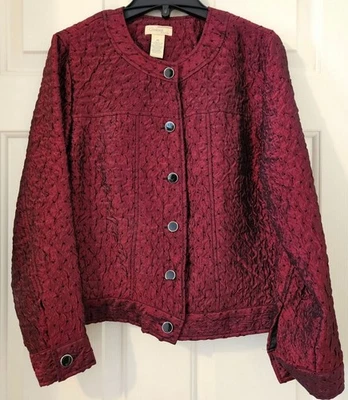 Blazer/Chaqueta Choices Petite Mujer Talla PS~Granate ~ Arrugado/Brillante ~ Forrado~ Usado en Excelente Condición Foto 1 de 4