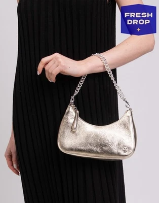 RRP€370 TORY BURCH Metallic Leather Hobo Bag Logo Detachable Strap Zipped - Изображение 1 из 4