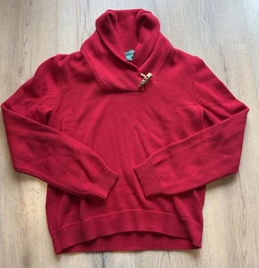 Ralph Lauren Pullover Damen Rot Zopfmuster Kutte Goldverschluss Baumwolle Gr. Medium - Bild 1 von 5