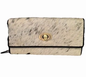 Unbranded Womens Wallet Hair On Cowhide Leather Black White TurnLock Gently Used - Picture 1 of 21