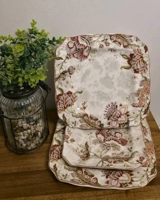 3pc 222 Fifth Gabrielle Floral Square Plates 2 Dinner, 1 Salad EUC  - Image 1 of 4