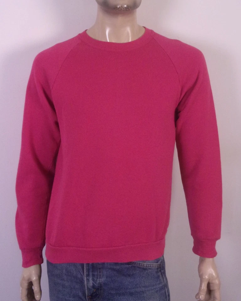 Sudadera vintage años 80 90 Jerzees manga raglán rosa liso en blanco EE. UU. talla L Foto 1 de 3