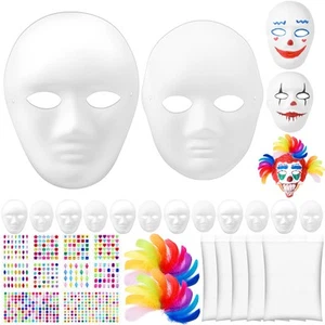 24 Pack Paper Mache Masks Mardi Gras Masks with Gem Stickers and Craft Feathe... - Picture 1 of 6