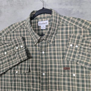 Camisa Carhartt Hombre XL Perla A Presión Cuadros Manga Larga Verde 100% Algodón - Imagen 1 de 8