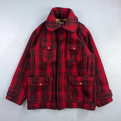 Vintage Woolrich Mackinaw Jacket 1940s Buffalo Plaid Hunting Wool Coat 40s Chore - Image 1 of 4