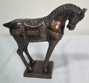 Vintage 1930er Bronze Tang Dynastie Stil Krieg Pferd Skulptur Statue auf Sockel 11x10" - Bild 1 von 18