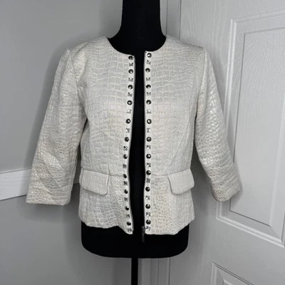 Ruby Rd. Petite Metallic Croc Textured Zip Blazer Size 4P Embellished -READ- - Image 1 of 4