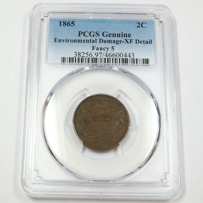 1865 P PCGS XF Detail - Fancy 5 - Two Cent Piece - 2c US Coin #43545A - Image 1 of 2