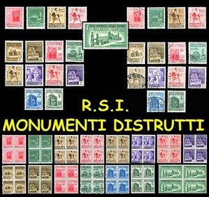 RSI 1944/45 Monumenti Distrutti I° II° serie + Espresso MNH ** e U Rep. sociale - Picture 1 of 10