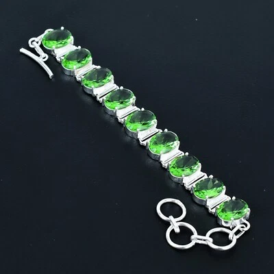 Peridot Gemstone Handmade 925 Sterling Silver Bracelet August Birthstone  - Image 1 of 4