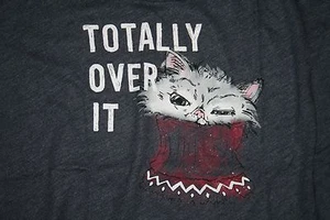 NWT Abercrombie Girls Large Totally Over It Cat Shine Graphic Tee Kitty Navy Top - Picture 1 of 2