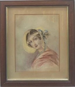 Antique Painting (19th Century) : Portrain of a Victorian Lady, watercolour - Picture 1 of 3