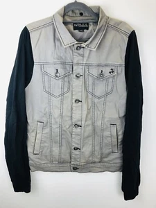 XXX Rude Denim Trucker Jacket Mens XS Gray Jean Jacket w/ Black Long Sleeve - Picture 1 of 9