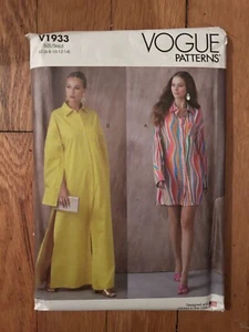 Vogue Muster 1933 Misses Hemd Kleid A Linie Knopfleiste 2 Längen Größe 8-14 - Bild 1 von 1
