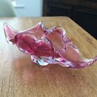 Stunning Vintage Art Glass Vase Bowl Pink  Clear Thick Heavy Glass 29Cm Long