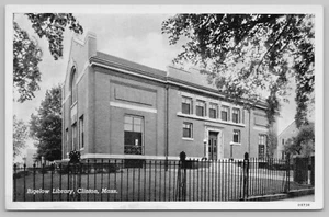 Clinton Massachusetts~Wrought-Iron Fence Before Bigelow Library~1940s B&W PC - Picture 1 of 2