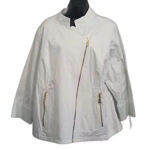 Bob Mackie Jacke Gr. 1X weiß mit goldenem Reißverschluss Hardware tragbar Kunst Freizeit - Bild 1 von 12