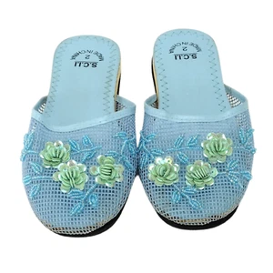 Mädchen Blumen Perlen Pailletten Rose Mesh Plateau Hausschuhe Schuhe Größen 2 - Bild 1 von 7