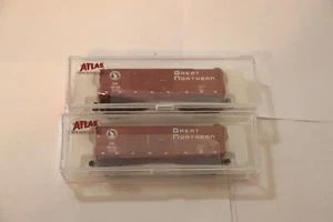 N SCALE 2 PC LOT ATLAS 40' DOUBLE DOOR BOX CAR " GREAT NORTHERN " - Picture 1 of 3