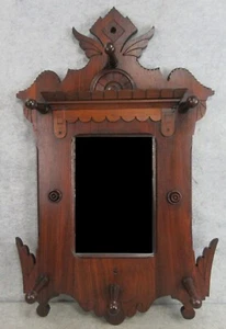 UNIQUE Antique Victorian Eastlake Folk Art Walnut Hall Hat Rack Wall Mirror - Picture 1 of 24