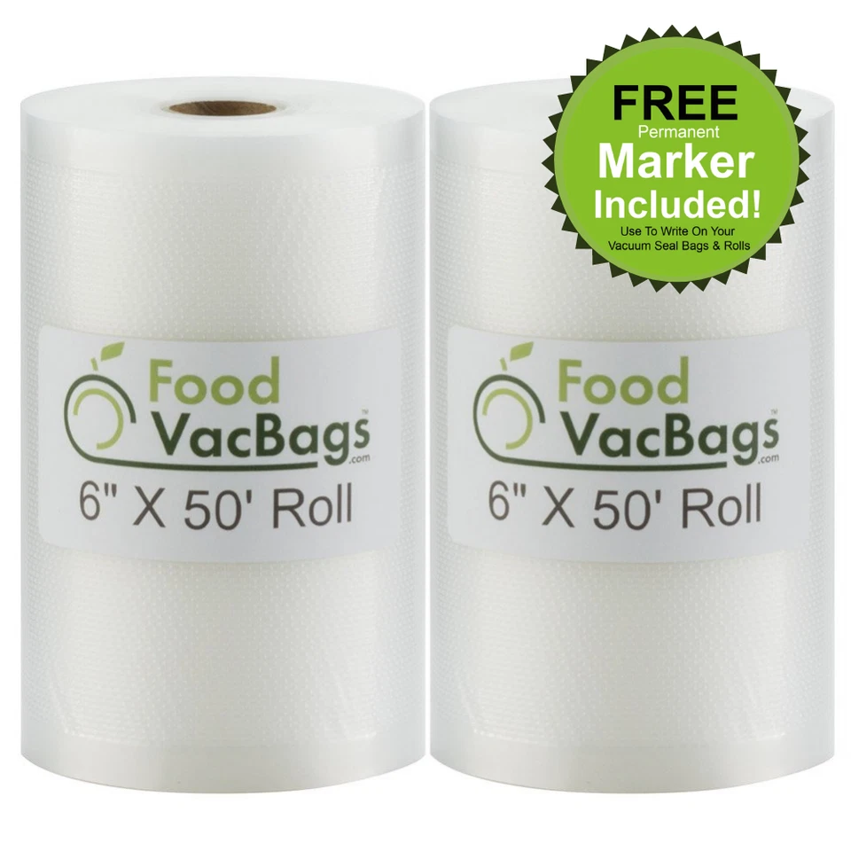 2 FoodVacBags 6X50 Rolls for FoodSaver machines Vacuum Sealer Bags Embossed