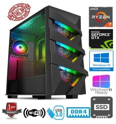 RYZEN GAMING PC - AMD RYZEN 7 2700X 32GB RAM 1TB SSD NVIDIA GEFORCE RTX3050 8GB - Image 1 of 4