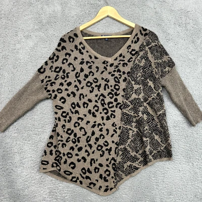 Democracy Sweater Womens Small Brown Black Leopard Print Bold Glamour Mob Wives - Image 1 of 4