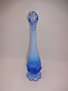 Vintage zweifarbige blaue Fenton Glas Vase Knospe Blumen Blumensockel markiert 10" - Bild 1 von 8