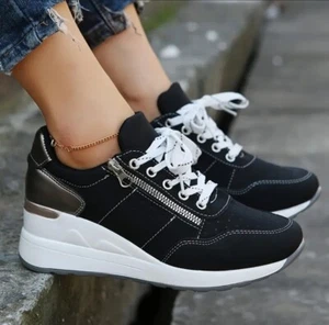 Damen-Turnschuhe Mid-Top - Schnürung mit weicher Sohle & Reißverschluss-Detail, USA Größe 6,5 - Bild 1 von 12