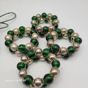 Green Glass and Metal Beaded Napkin Rings Set of 4 - Picture 1 of 12