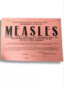 Commonwealth Of Pennsylvania Department Of Health Measles Door Notice 1923 10 In - Picture 1 of 4