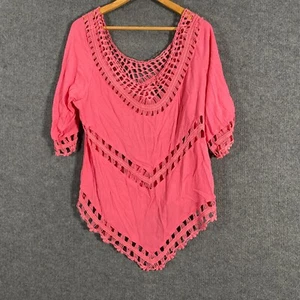 City Chic Top Womens Medium Pink Shirt Tunic Crochet Sheer Boho Ladies 7J - Picture 1 of 10