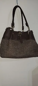 Black Rivet by Wilson’s Leather Tweed & Leather Shoulder Bag Brown & Cream - Picture 1 of 19