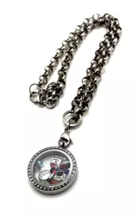 ORIGAMI OWL Charms Locket Necklace with Crystals Silver Plated Rolo 16" to 18" - Picture 1 of 12