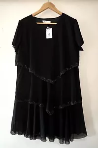 SHSHDHZX Women’s NWT Cascading Ruffle Short Sleeves Cake Dress Black XXXL HoCo - Picture 1 of 6