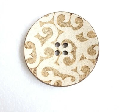 JHB Coconut Shell Button 2.25" 4 Hole Art Nouveau Fashion Statement Sewing Craft - Image 1 of 4
