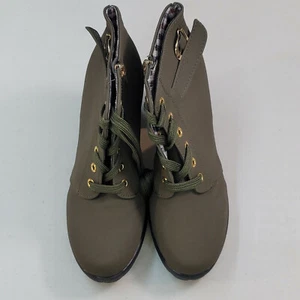 Woman's Bootie Lace Up Zipper Size 7 US Buckle Back Chunky Heel Boots Green - Picture 1 of 12