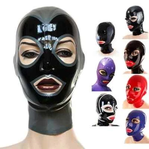 Latex Kapuze offene Augen Mund Gummi Maske Cosplay Catsuit Clubwear Kostüm Unisex - Bild 1 von 26