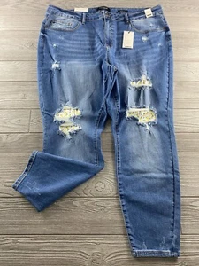 Judy Blue Jeans Womens 24W High Rise Skinny Fit Floral Distressed Blue Denim NWT - Picture 1 of 12