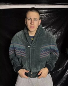80s Cowboy Aztec Vintage Suede Leather Bomber Jacket - Picture 1 of 13